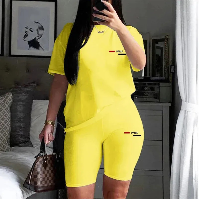 Bright Yellow T-Shirt and Biker Short Casual Set Bright Yellow T-Shirt and Biker Short Casual Set — Matching Set Outfits 2027