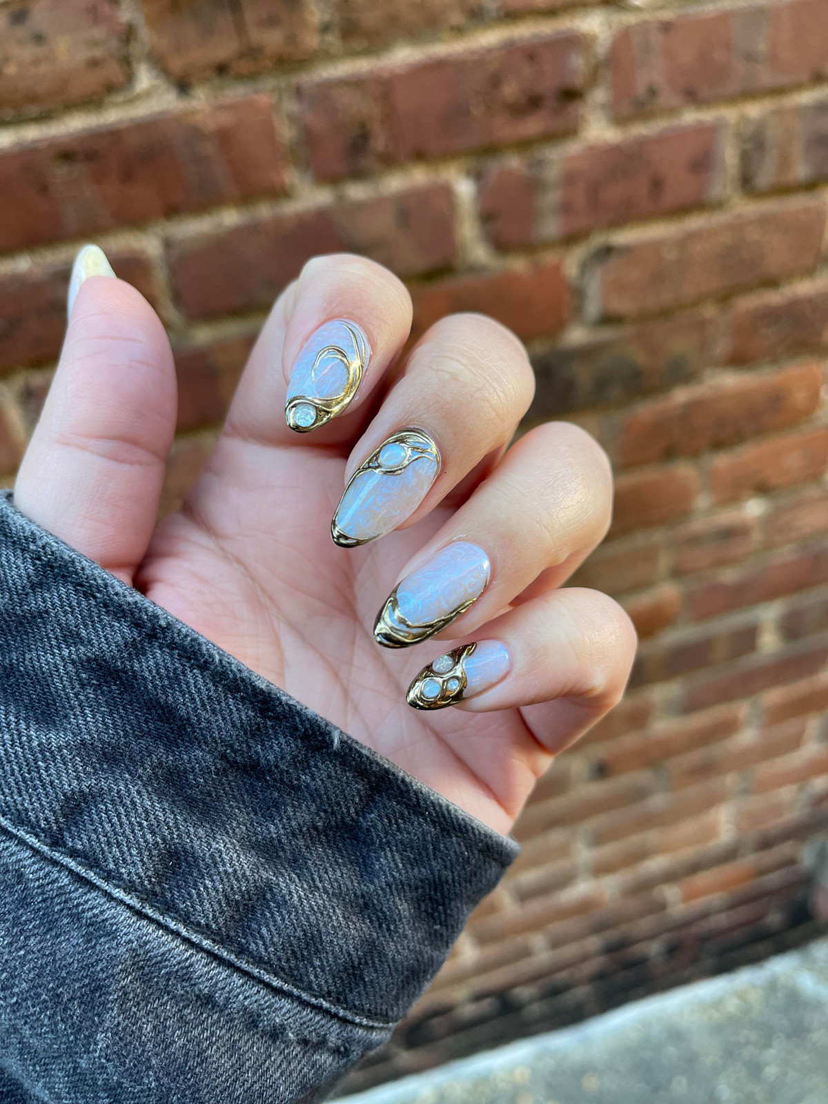 Milky White Chrome Swirl Almonds — Birthday Nails 2027