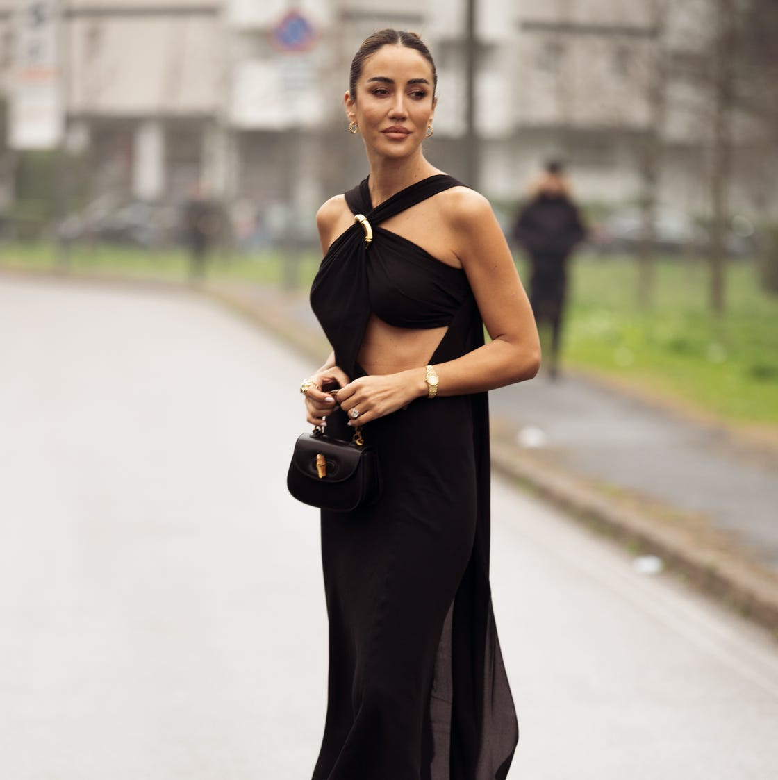 Chic Black Formal Dress with a Waist Cut-Out — Formal Dresses 2027