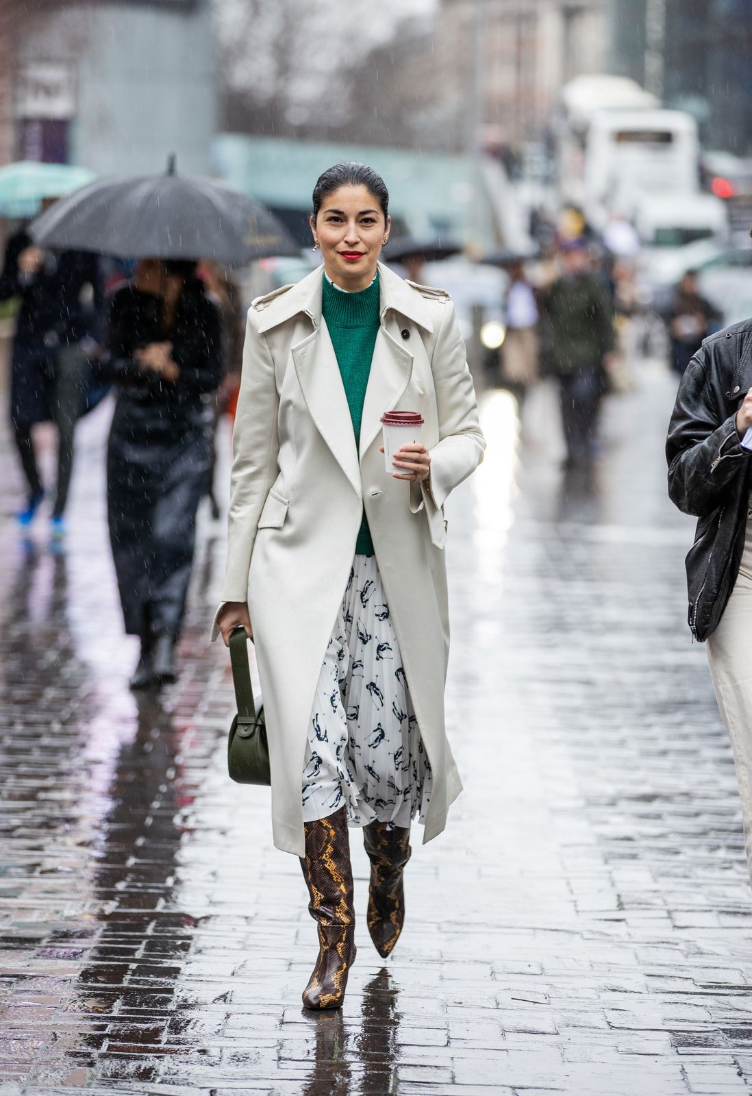 Trench Coat and Patterned Boots: Playful Protection Trench Coat and Patterned Boots: Playful Protection — Rainy Day Outfits 2027