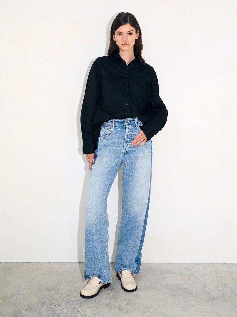 Relaxed Silhouette: Oversized Shirt, Wide-Leg Jeans, and Cream Loafers — Chunky Loafers Outfits 2027