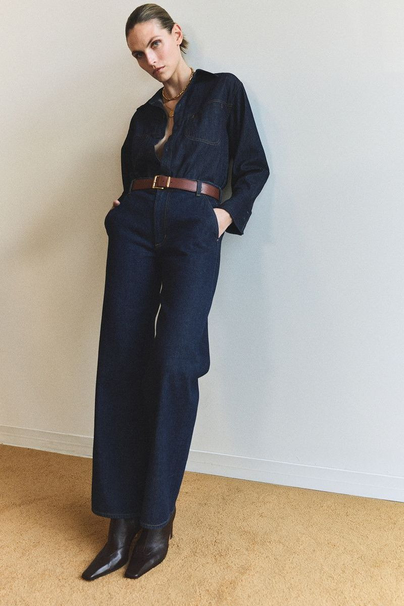 Denim Duo: Wide-Leg Jeans with a Matching Shirt and Belt Denim Duo: Wide-Leg Jeans with a Matching Shirt and Belt — High Waisted Jeans 2027