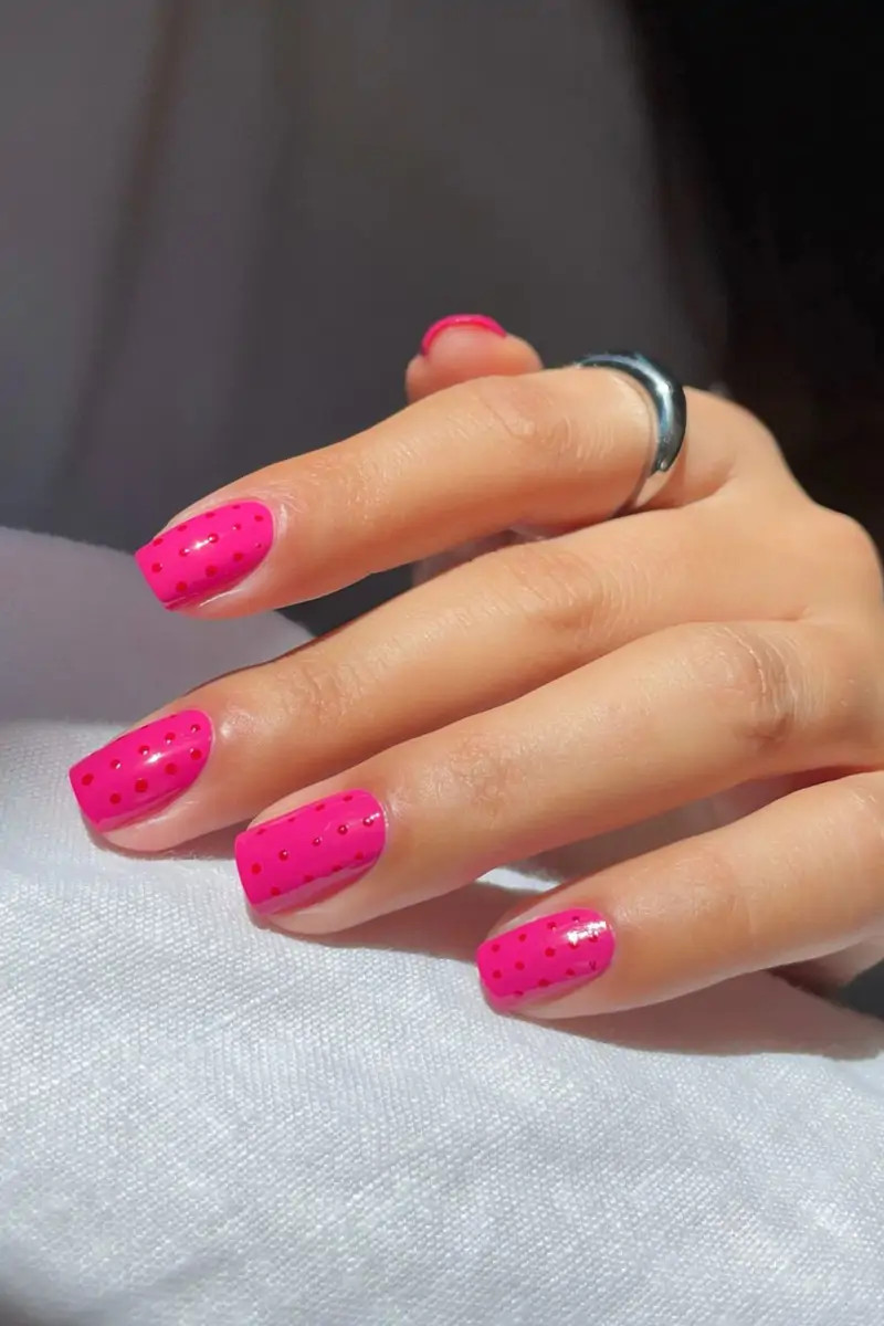 Bright Pink with Red Dot Accents Bright Pink with Red Dot Accents — Pink Summer Nails 2027