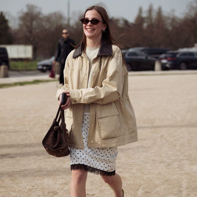 Casual Bid Day Look: Utility Jacket with Polka Dot Slip Skirt Casual Bid Day Look: Utility Jacket with Polka Dot Slip Skirt — Bid Day Outfits 2027