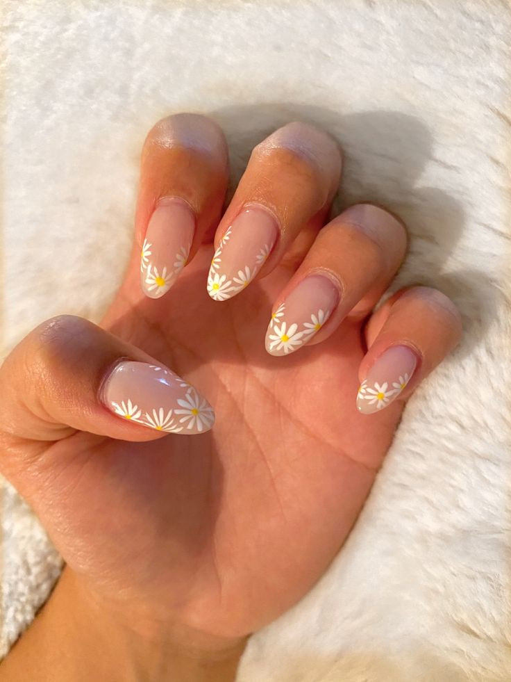 Daisies on Sheer Pink French Tips Daisies on Sheer Pink French Tips — Spring Floral Nails 2027