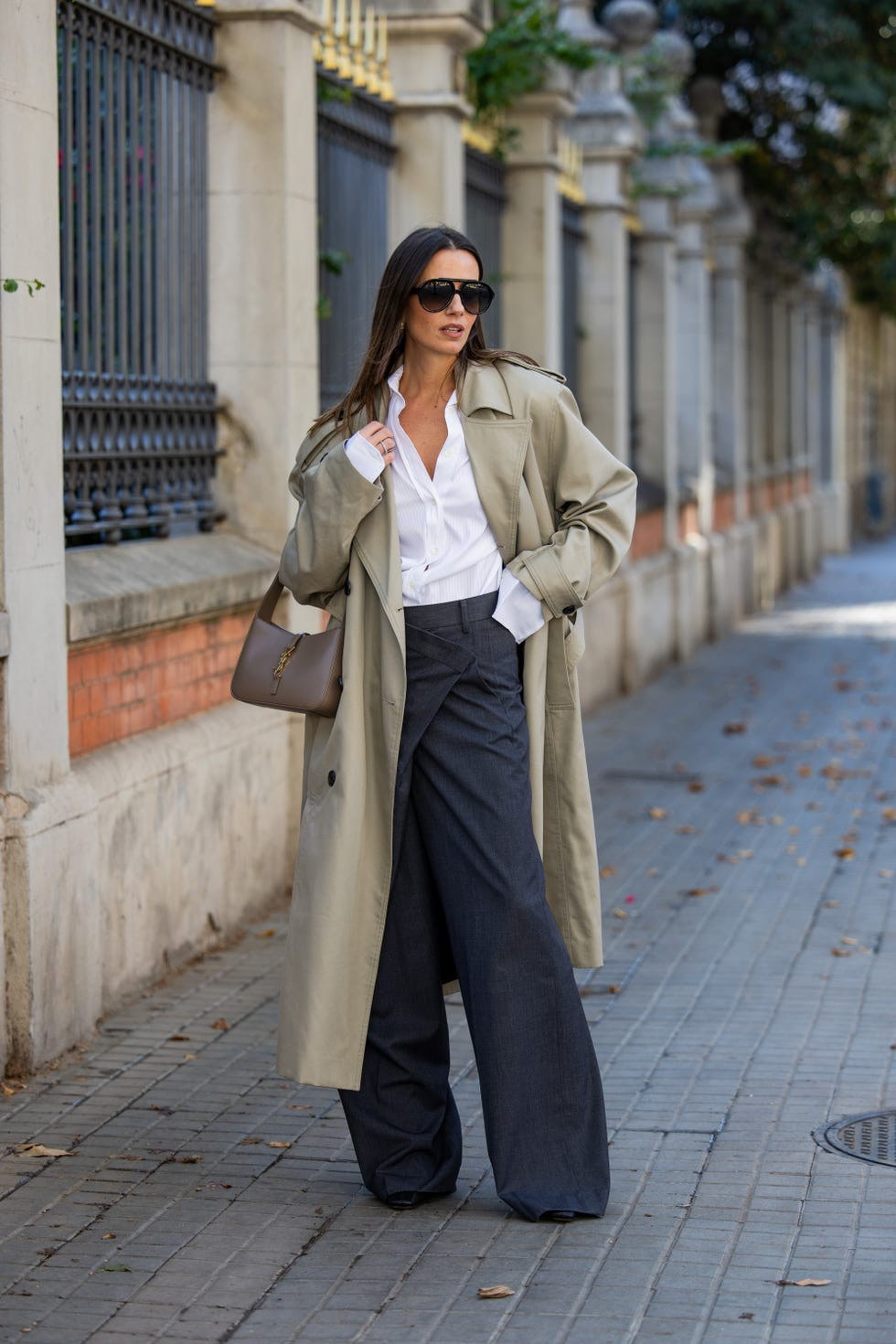 Layered Sophistication: Grey Pants with an Oversized Trench Coat Layered Sophistication: Grey Pants with an Oversized Trench Coat — Wide Leg Pants Outfits 2027