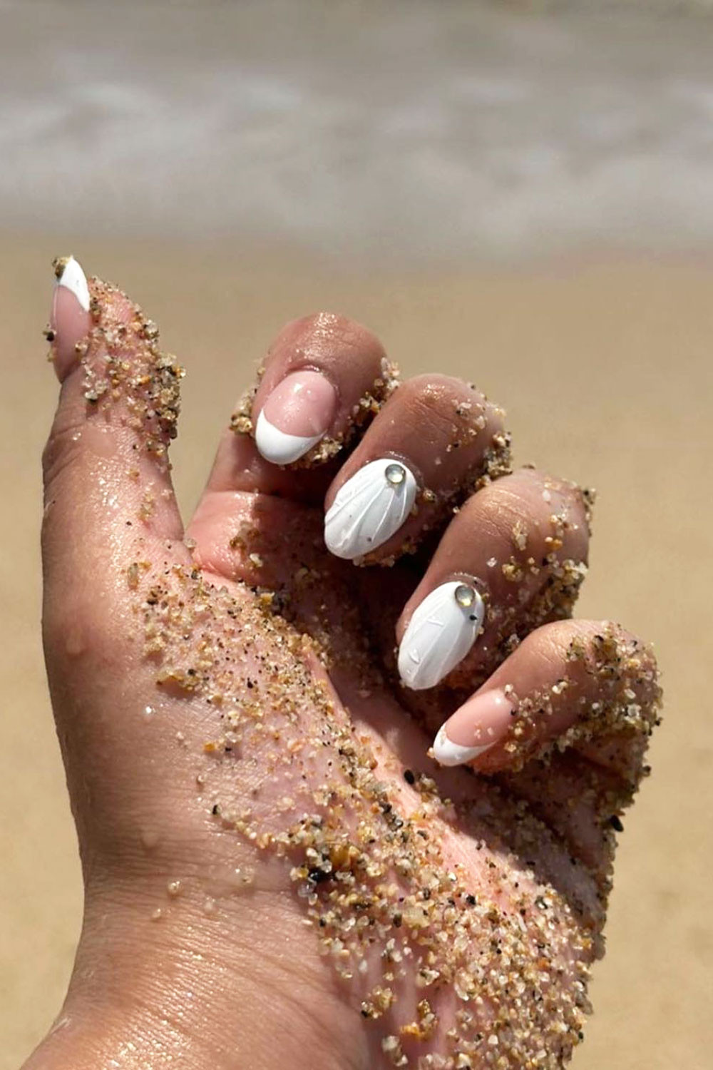 French Manicure with Beach Embellishments French Manicure with Beach Embellishments — Hawaii Nails 2027