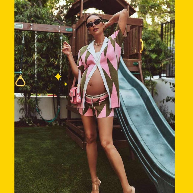 Summer Maternity Fun: Geometric Knit Set with Heeled Sandals Summer Maternity Fun: Geometric Knit Set with Heeled Sandals — Maternity Outfits 2027