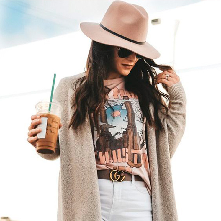 Fedora Hat and Graphic Tee with a Long Knit Cardigan Fedora Hat and Graphic Tee with a Long Knit Cardigan — Cowboy Hat Outfits 2027