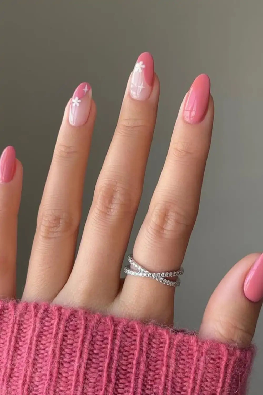 Pink and White Gradient with Abstract Art Pink and White Gradient with Abstract Art — Pink Summer Nails 2027
