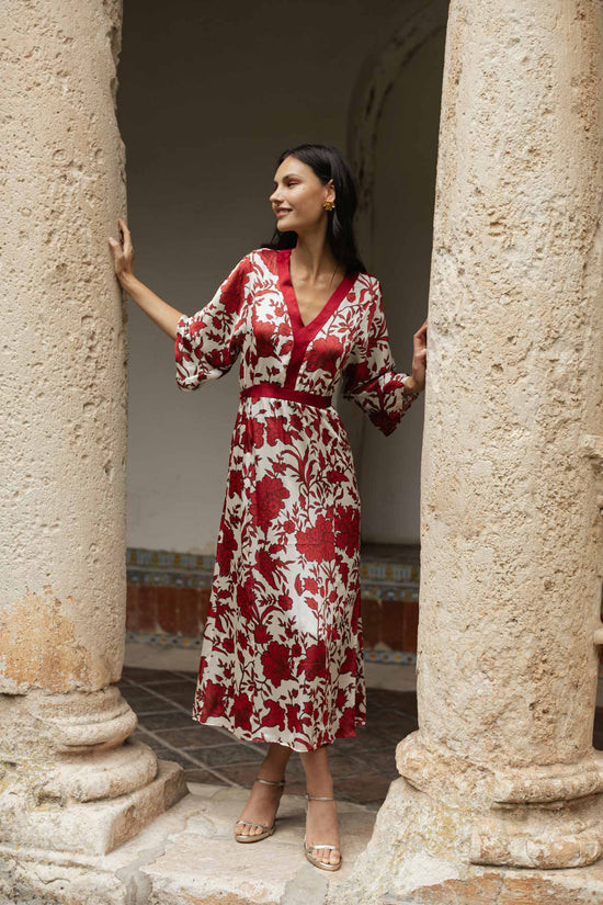 Statement Dress: Red and White Floral Print Midi — Nice Outfits 2027