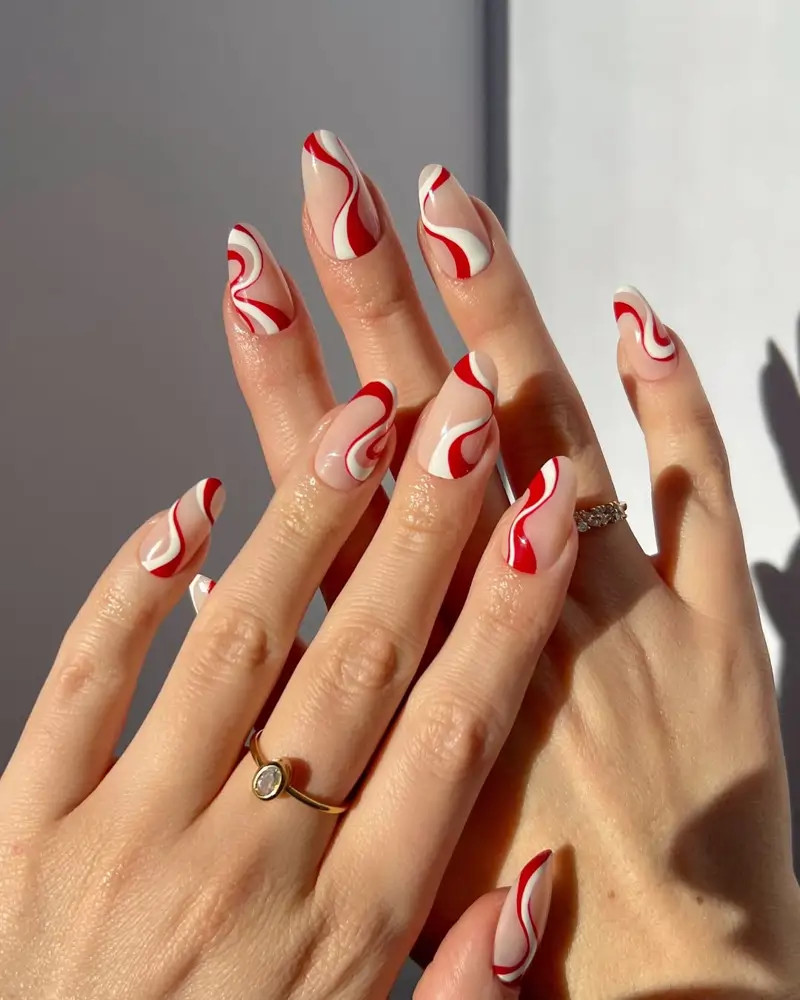Red White Sheer Nude Visual Idea Red White Sheer Nude Visual Idea — Christmas Almond Nails 2026