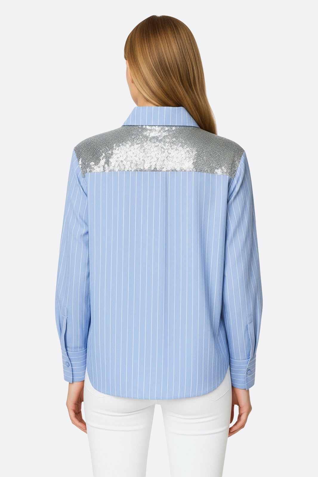 Sky Blue Shirt with Sequin Detail for Smart Casual Sky Blue Shirt with Sequin Detail for Smart Casual — Sky Blue Outfits 2027