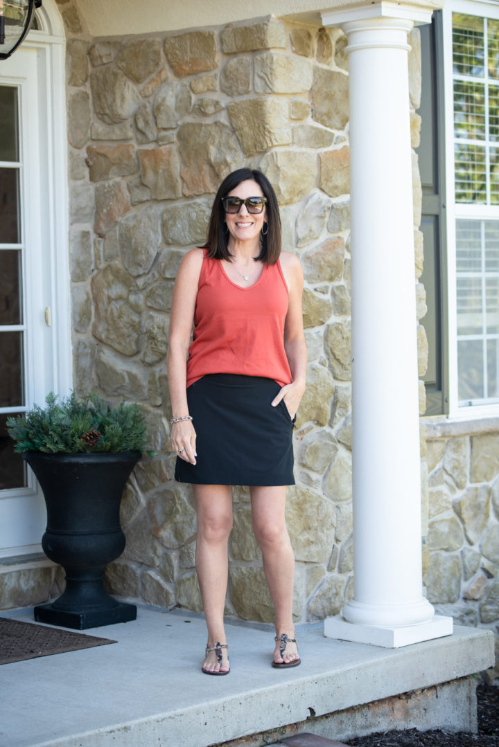 Black Skort with Pockets and Orange Tank Top Black Skort with Pockets and Orange Tank Top — Skort Outfits 2027