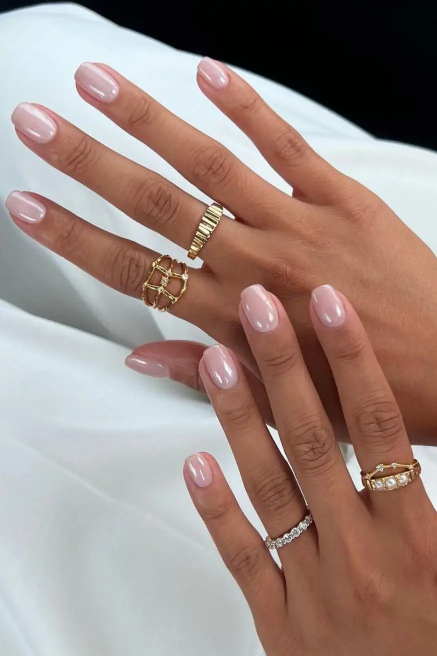 Pale Pink Nude Subtle Shimmer Both Hands Pale Pink Nude Subtle Shimmer Both Hands — Nude Wedding Nails 2027