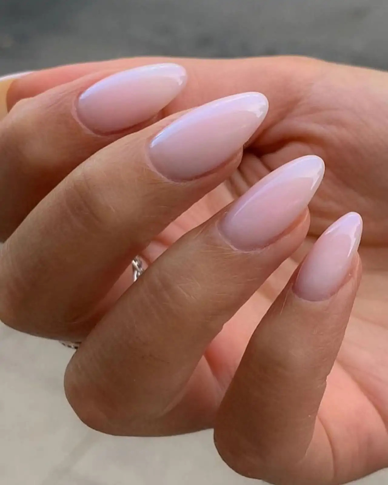 Pale Pink Iridescent Shimmer Almond Nails Pale Pink Iridescent Shimmer Almond Nails — Dusty Rose Nails 2027