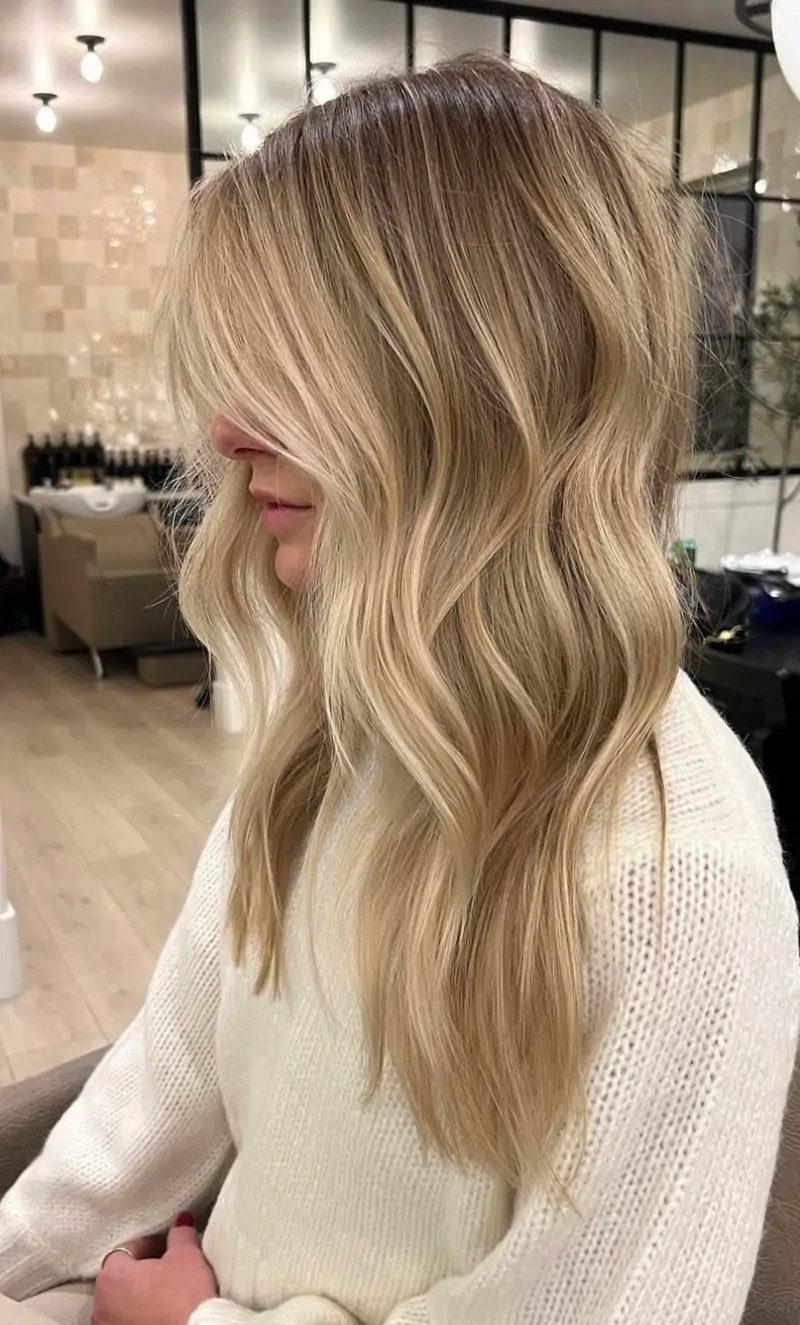 Long Beige Blonde With Root Shadow — Lived In Blonde 2027