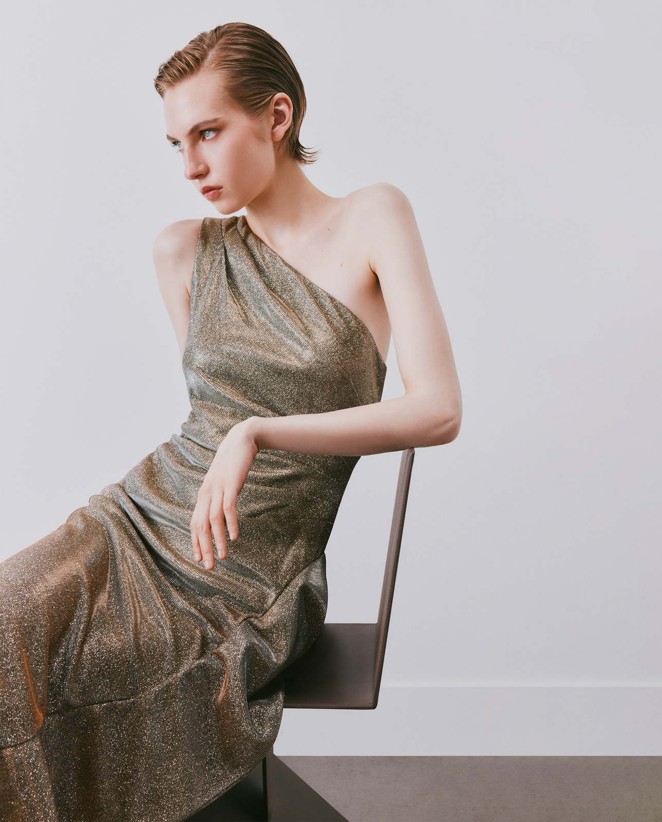 Shimmering Gold Metallic One-Shoulder Gown — Cotillion Outfits 2027