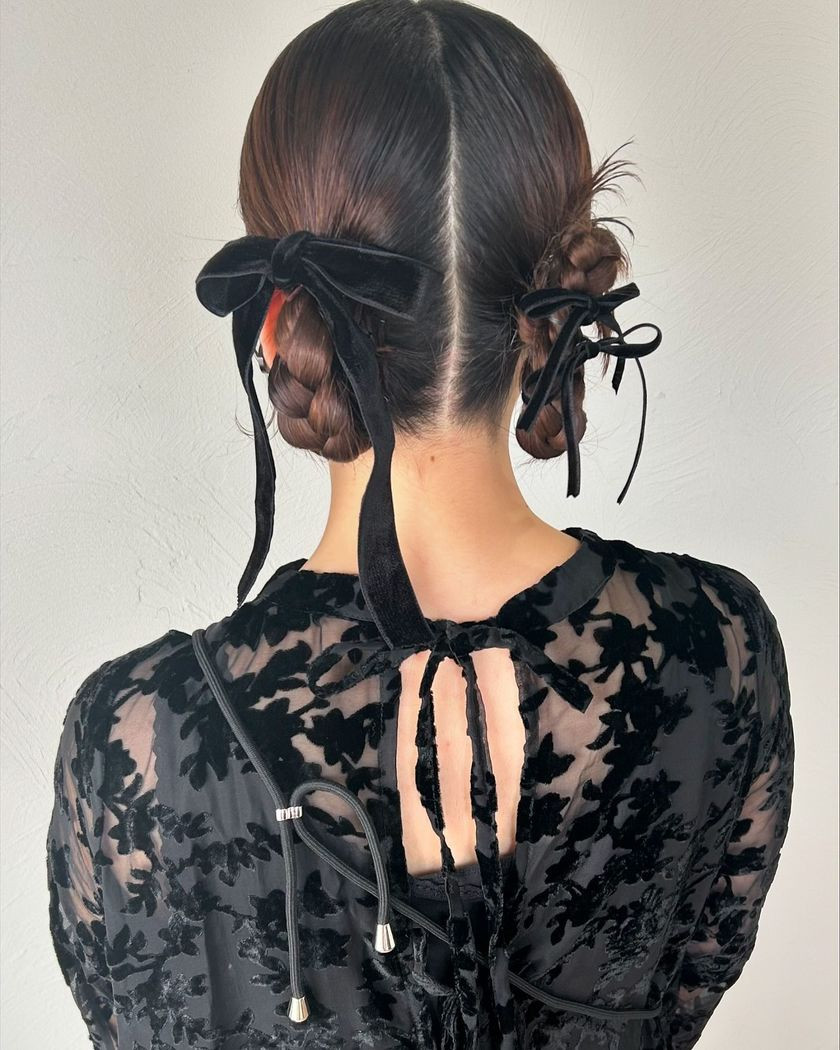 Braided Buns with Velvet Ribbons — Ribbon Hairstyles 2027