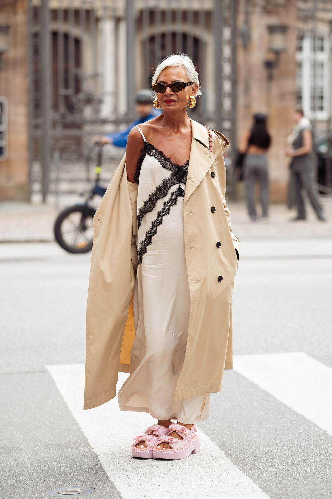 Statement Sandals Elevate Cream Lace Slip Dress with Beige Trench Statement Sandals Elevate Cream Lace Slip Dress with Beige Trench — Slip Dresses 2027