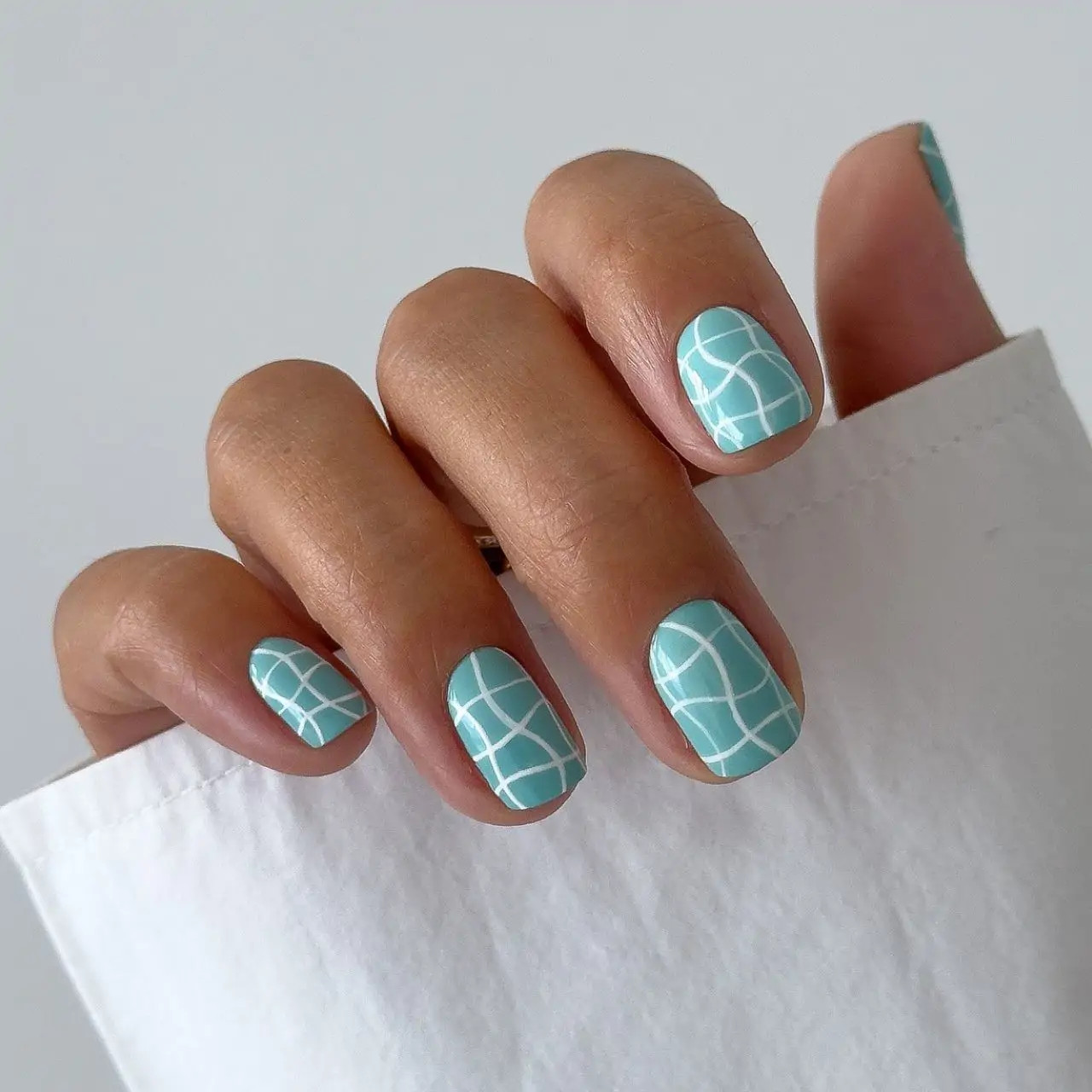 White Grid Pattern On All Nails Visual Idea White Grid Pattern On All Nails Visual Idea — Short Spring Nails 2027