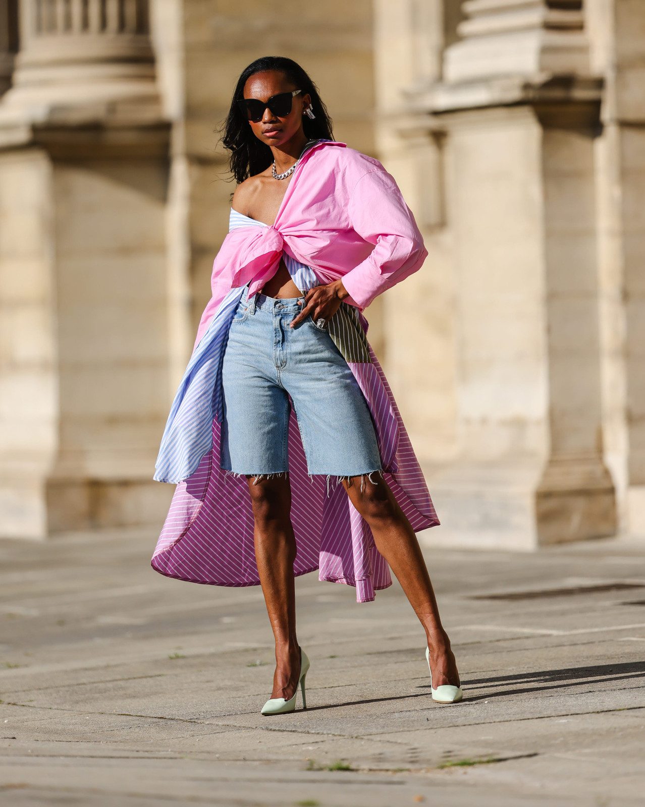 Deconstructed Striped Shirt with Denim Shorts — Tumblr Outfits 2027