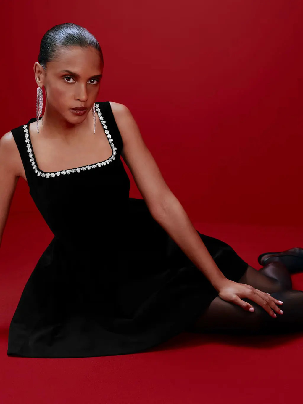 Black Velvet Mini Dress with Embellished Neckline Black Velvet Mini Dress with Embellished Neckline — Outfits 2027 for Black Women