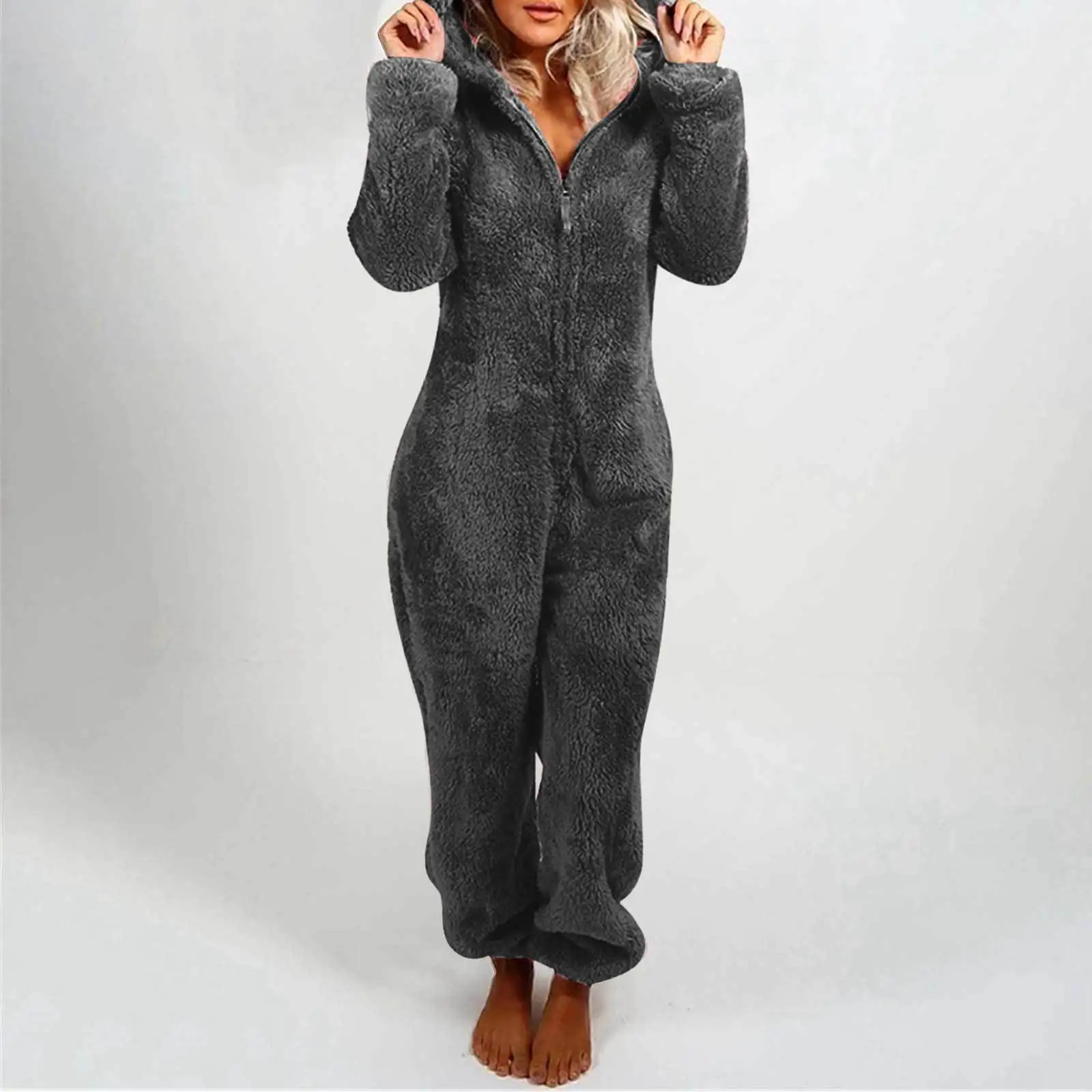 Grey Fuzzy Fleece Onesie for Sleepwear Grey Fuzzy Fleece Onesie for Sleepwear — Fleece Outfits 2027