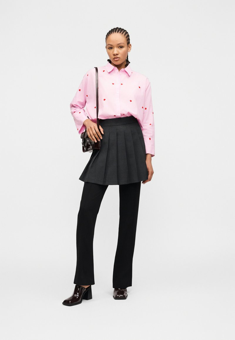 Striped Shirt with Red Hearts and Grey Skirt Striped Shirt with Red Hearts and Grey Skirt — Heart Outfits 2027