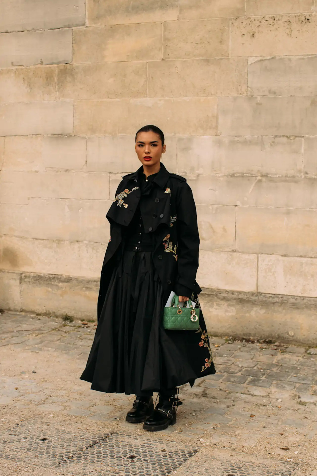 Embellished Trench Coat with Full Skirt and Combat Boots Embellished Trench Coat with Full Skirt and Combat Boots — Combat Boots Outfits 2027
