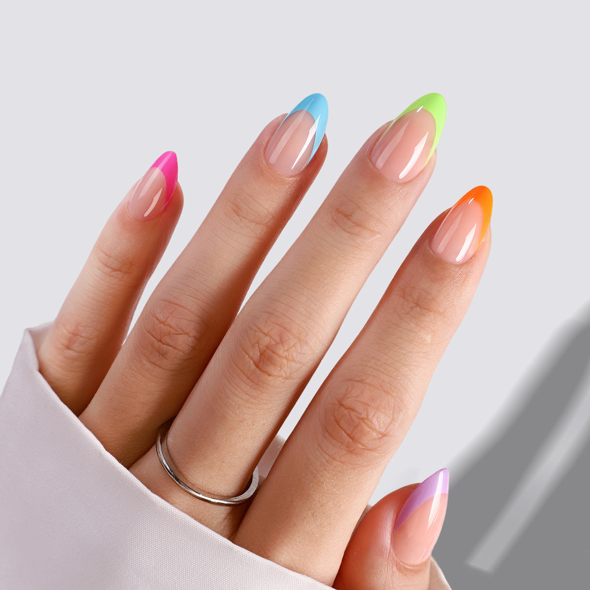 Neon French Tip Almonds — Medium Almond Nails 2027