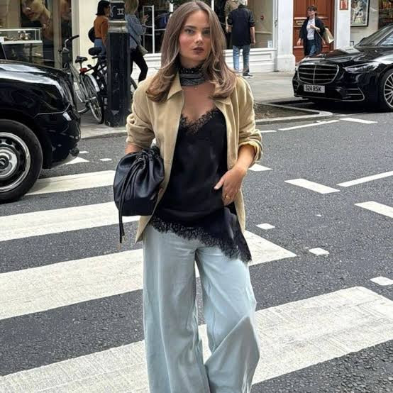 Satin Trousers and Lace Camisole for a Chic Valentine's Ensemble — Casual Valentines Outfits 2027