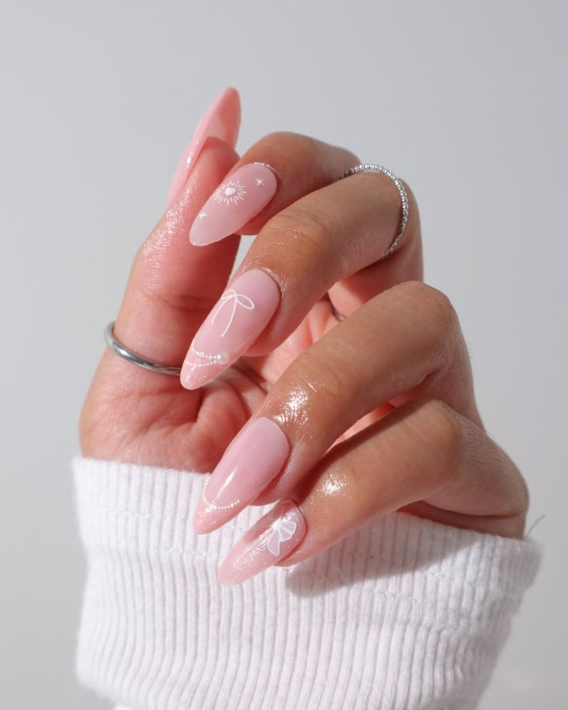 Sheer Baby Pink Line Art Pearls — Baby Pink Nails 2027