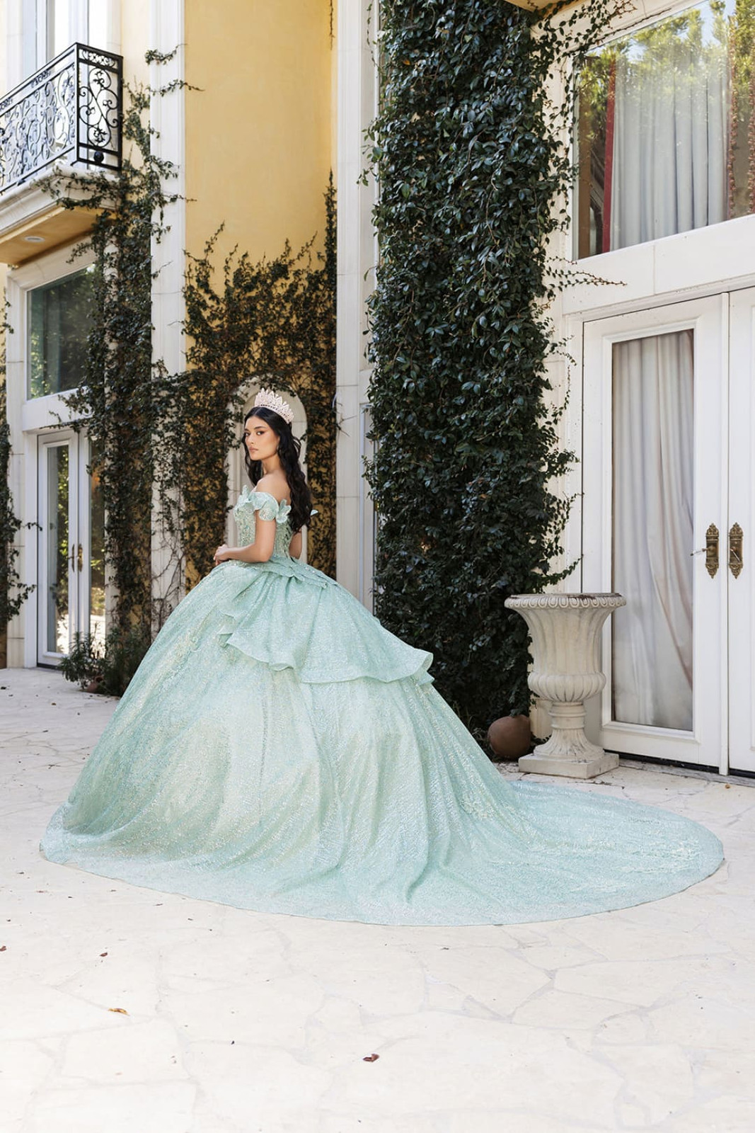 Mint Green Sparkly Ballgown with Tiered Skirt Mint Green Sparkly Ballgown with Tiered Skirt — Sweet 16 Dresses 2027