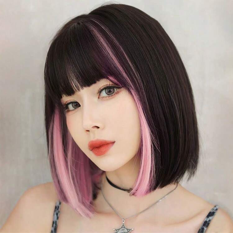 Synthetic Bob With Pink Peekaboo Bangs Synthetic Bob With Pink Peekaboo Bangs — Peekaboo Bob 2027