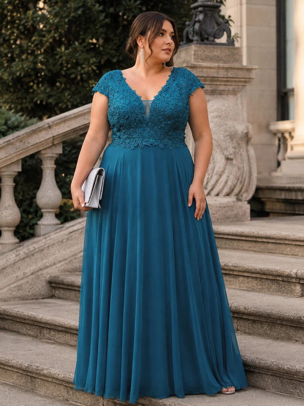 Teal Floor-Length Dress with Lace Bodice and Flowing Skirt Teal Floor-Length Dress with Lace Bodice and Flowing Skirt — Going Out Dresses 2027