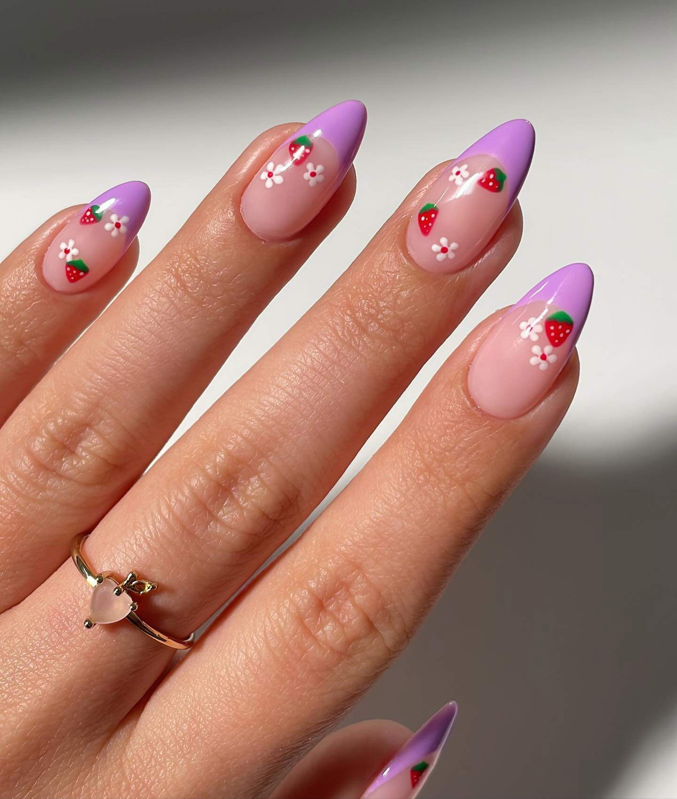 Strawberry & Flower French Tip Stiletto Nails Strawberry & Flower French Tip Stiletto Nails — Spring Nail Colors 2027