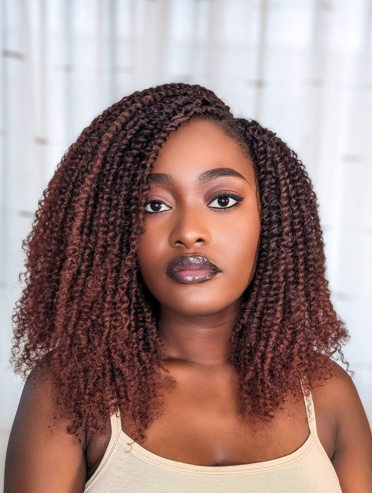 Warm Reddish Kinky Twists With Bangs Warm Reddish Kinky Twists With Bangs — Kinky Twists 2027