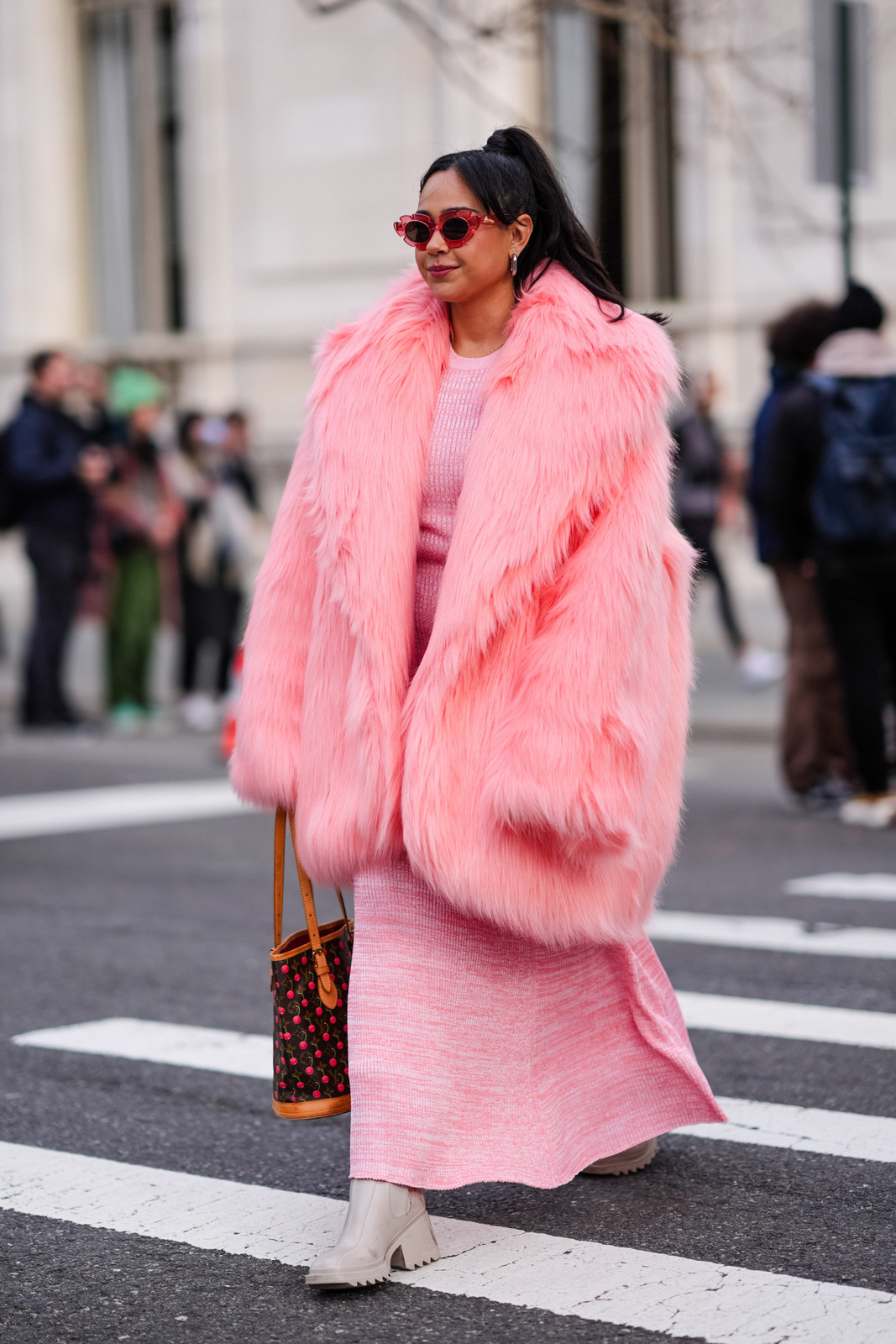 Pink Faux Fur Coat with Knit Maxi Dress Pink Faux Fur Coat with Knit Maxi Dress — Faux Fur Outfits 2027
