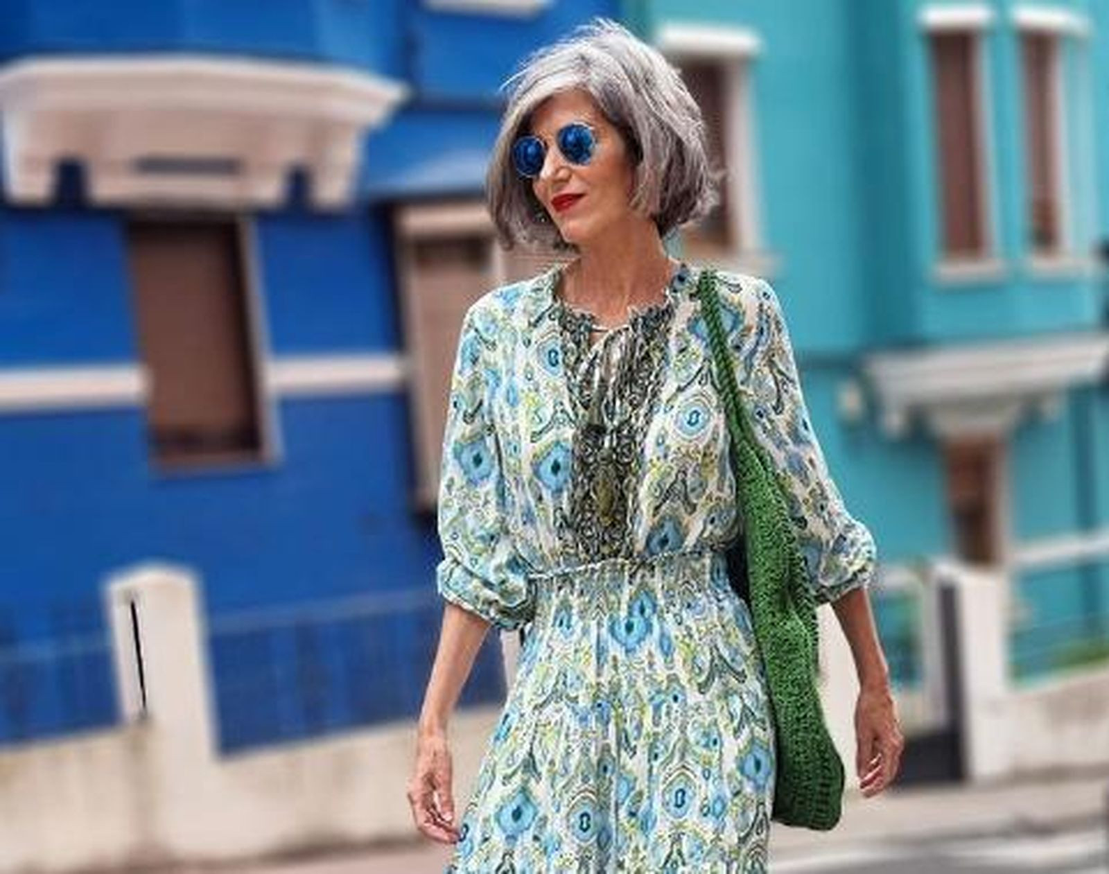 Flowy Blue and White Maxi Dress with Crochet Bag Flowy Blue and White Maxi Dress with Crochet Bag — Summer Outfits 2027 for Women Over 50