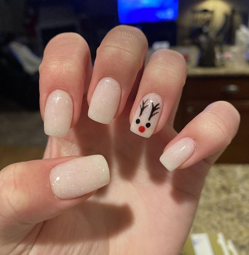 Short White Glitter Reindeer Nails Short White Glitter Reindeer Nails — Christmas Square Nails 2026