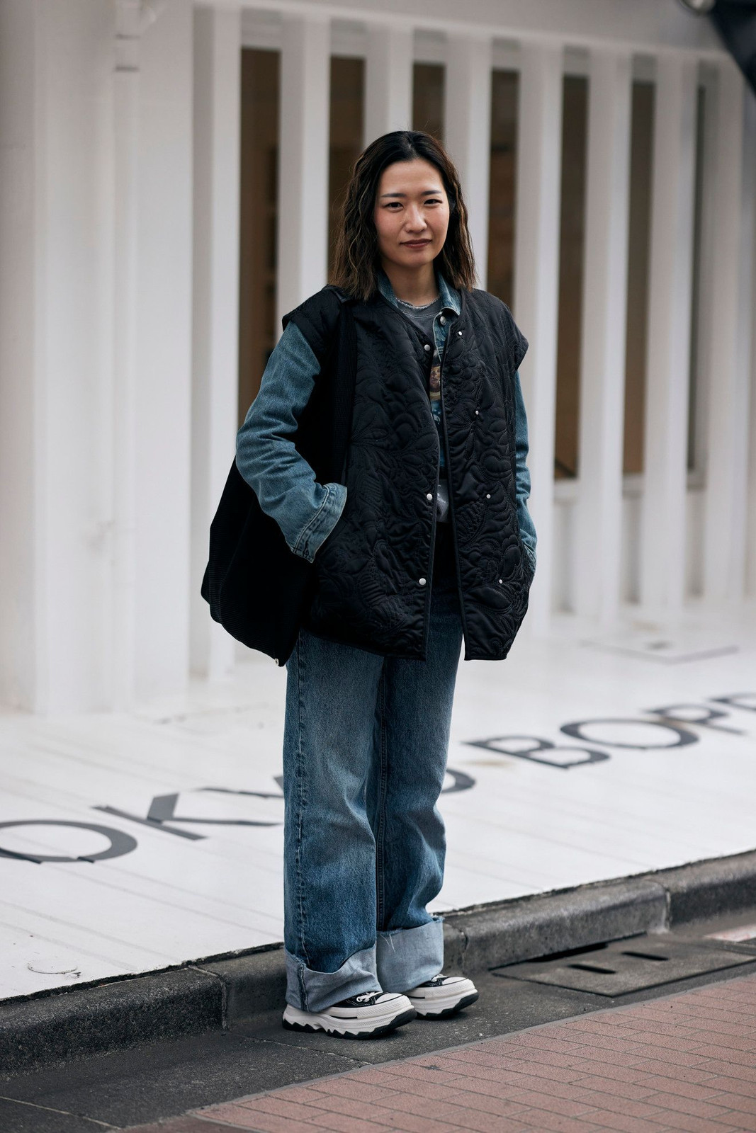 Denim Hybrid: Quilted Vest Over Denim Jacket with Relaxed Jeans Denim Hybrid: Quilted Vest Over Denim Jacket with Relaxed Jeans — Puffer Vest Outfits 2027