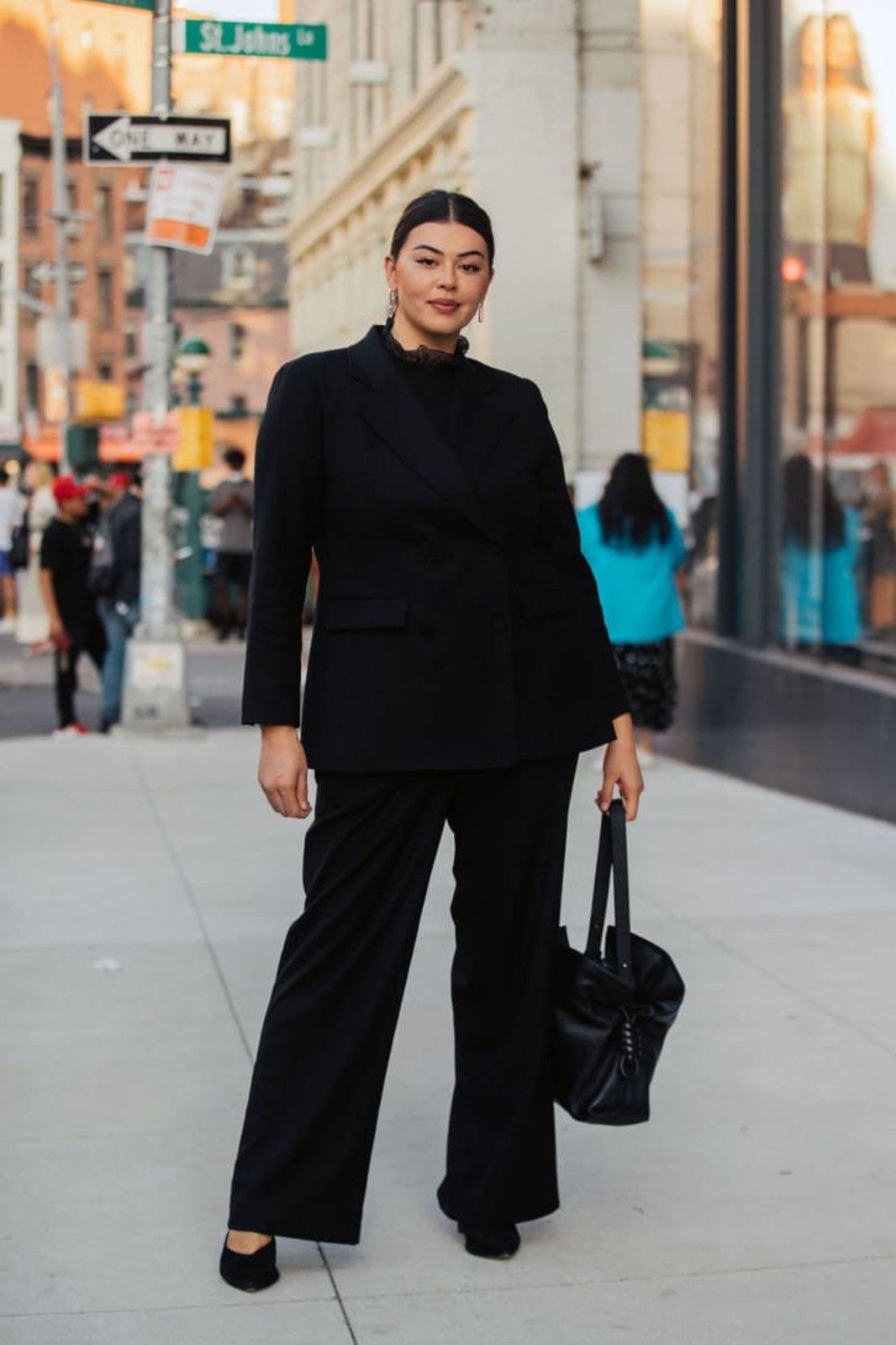 Black Double-Breasted Blazer with High-Neck Top: Modern Professionalism Black Double-Breasted Blazer with High-Neck Top: Modern Professionalism — Business Professional Outfits 2027