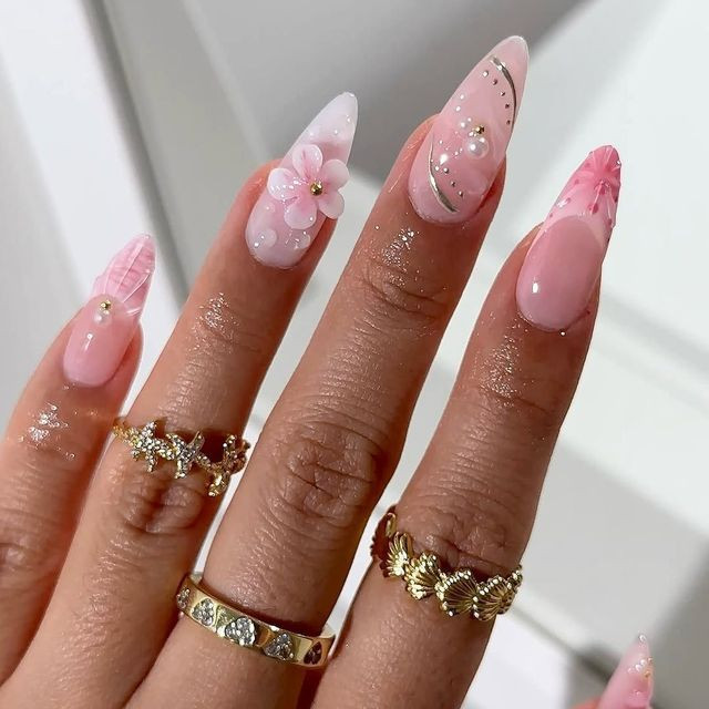 3D Floral Pearl Embellished Stilettos 3D Floral Pearl Embellished Stilettos — Spring Floral Nails 2027