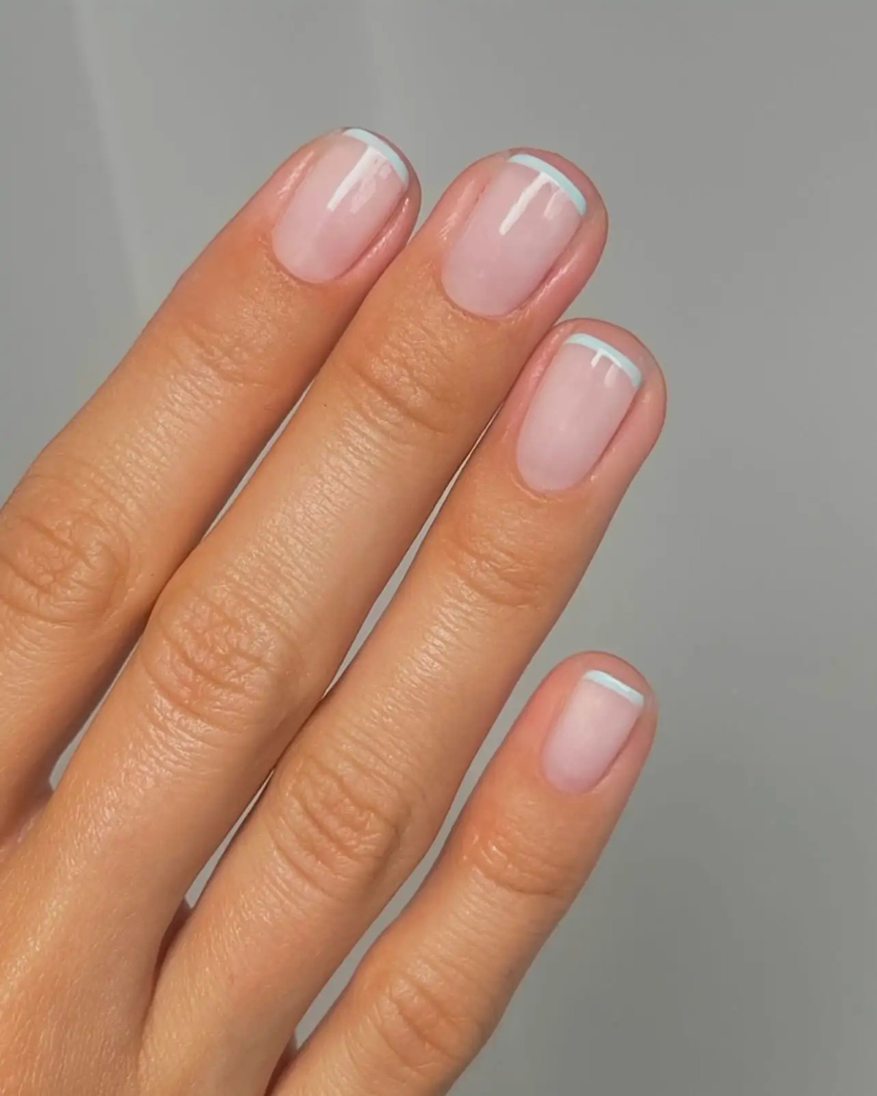 Sheer Nude Pink with Thin White French Tip Sheer Nude Pink with Thin White French Tip — Square Nails 2027