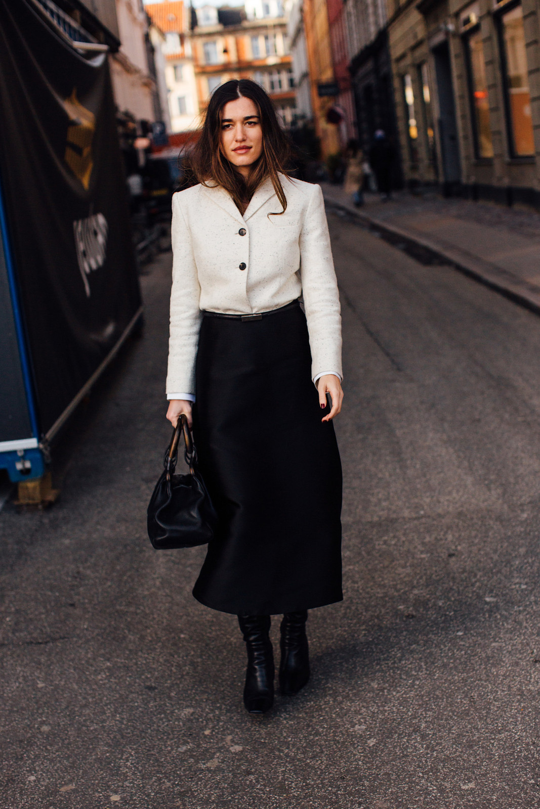 White Textured Cropped Jacket with Black Midi Skirt for Interview White Textured Cropped Jacket with Black Midi Skirt for Interview — Winter Interview Outfits 2027