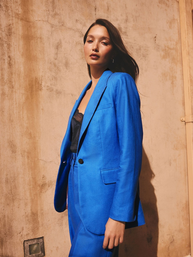 Cobalt Blue Linen-Blend Blazer with Lace Camisole for Smart Casual Cobalt Blue Linen-Blend Blazer with Lace Camisole for Smart Casual — Cobalt Blue Outfits 2027