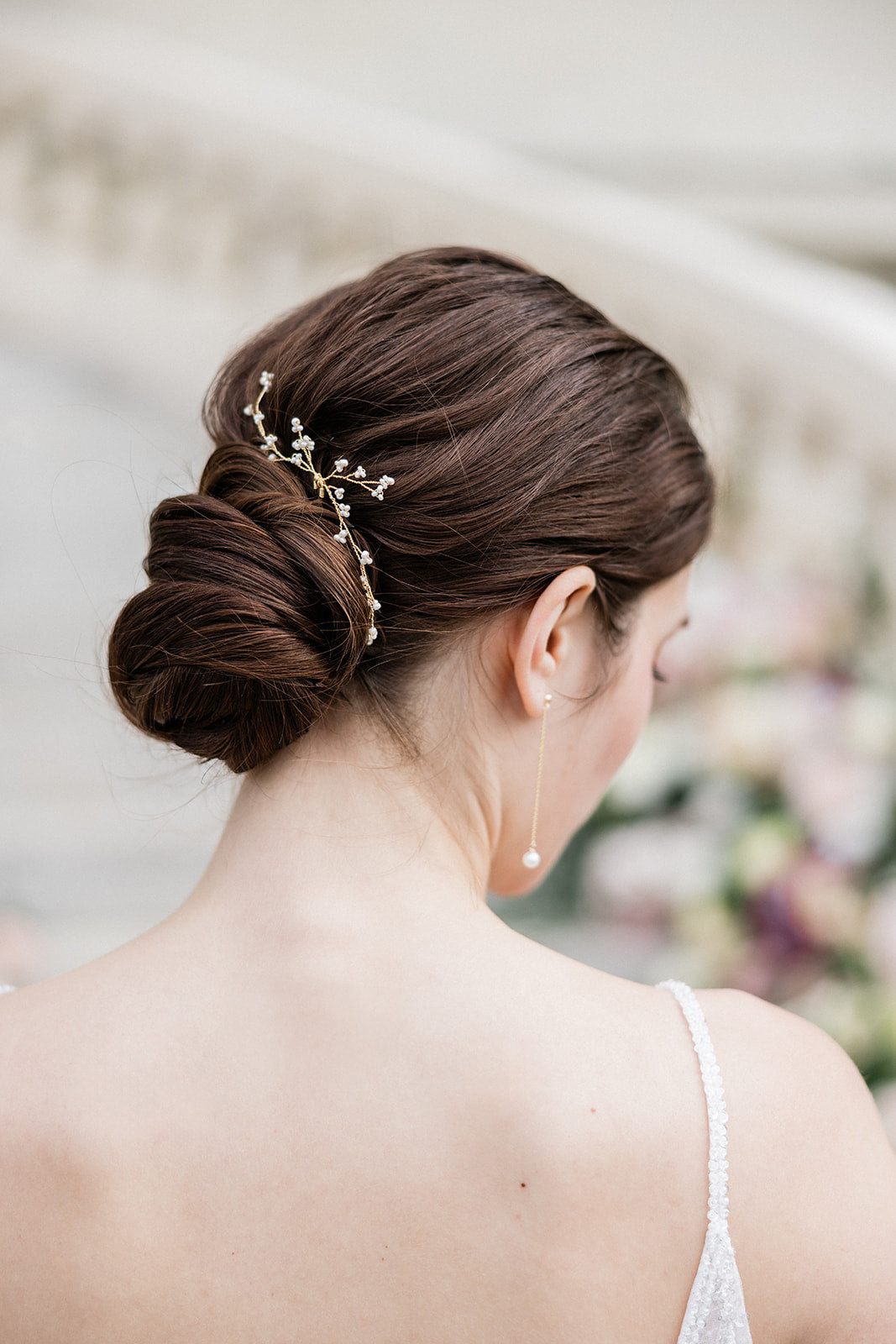 Dark Brown Twisted Bun With Pearl Accessory Dark Brown Twisted Bun With Pearl Accessory — Messy Bun 2027