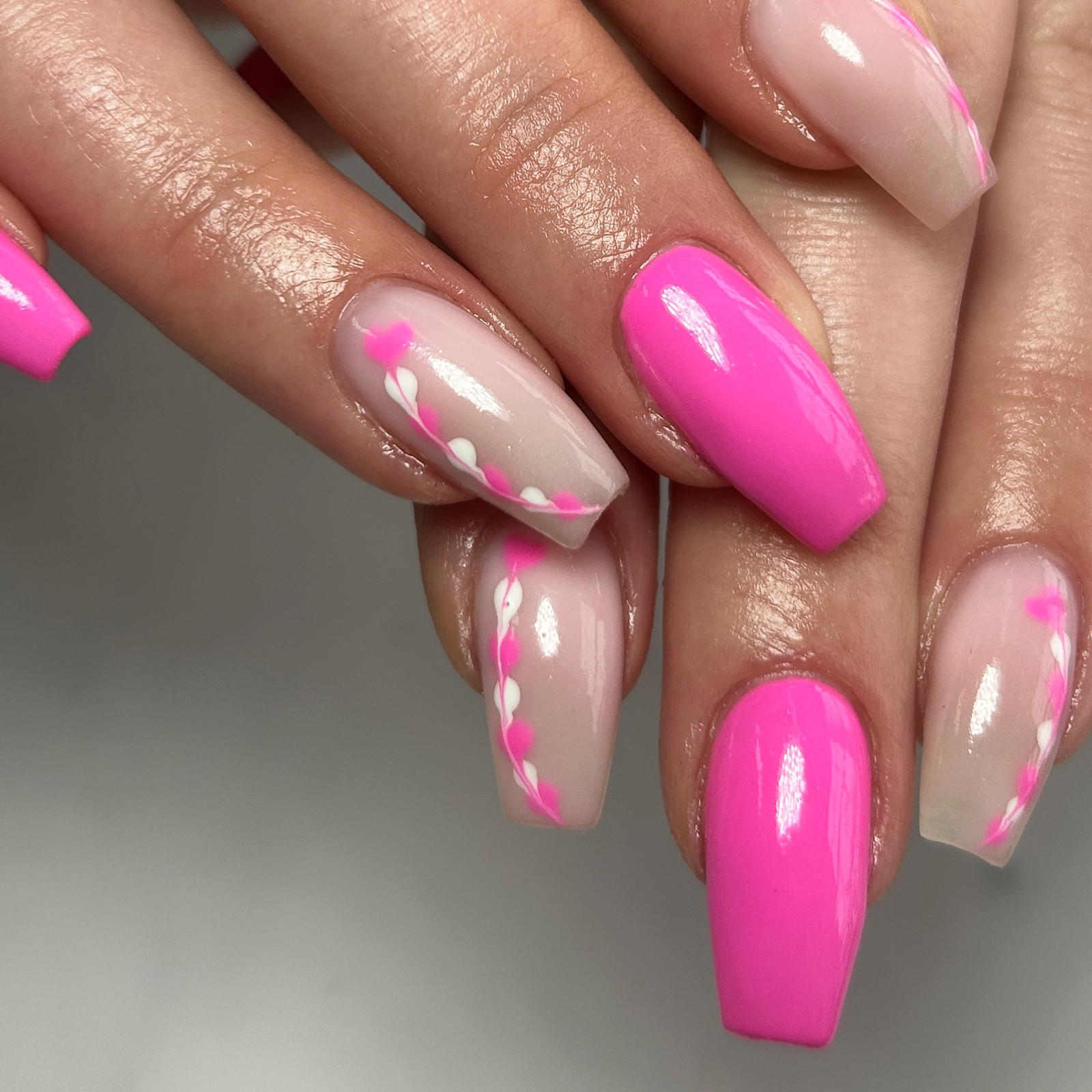 Bright Pink Heart French Tip Birthday Nails — Birthday Nails Coffin 2027