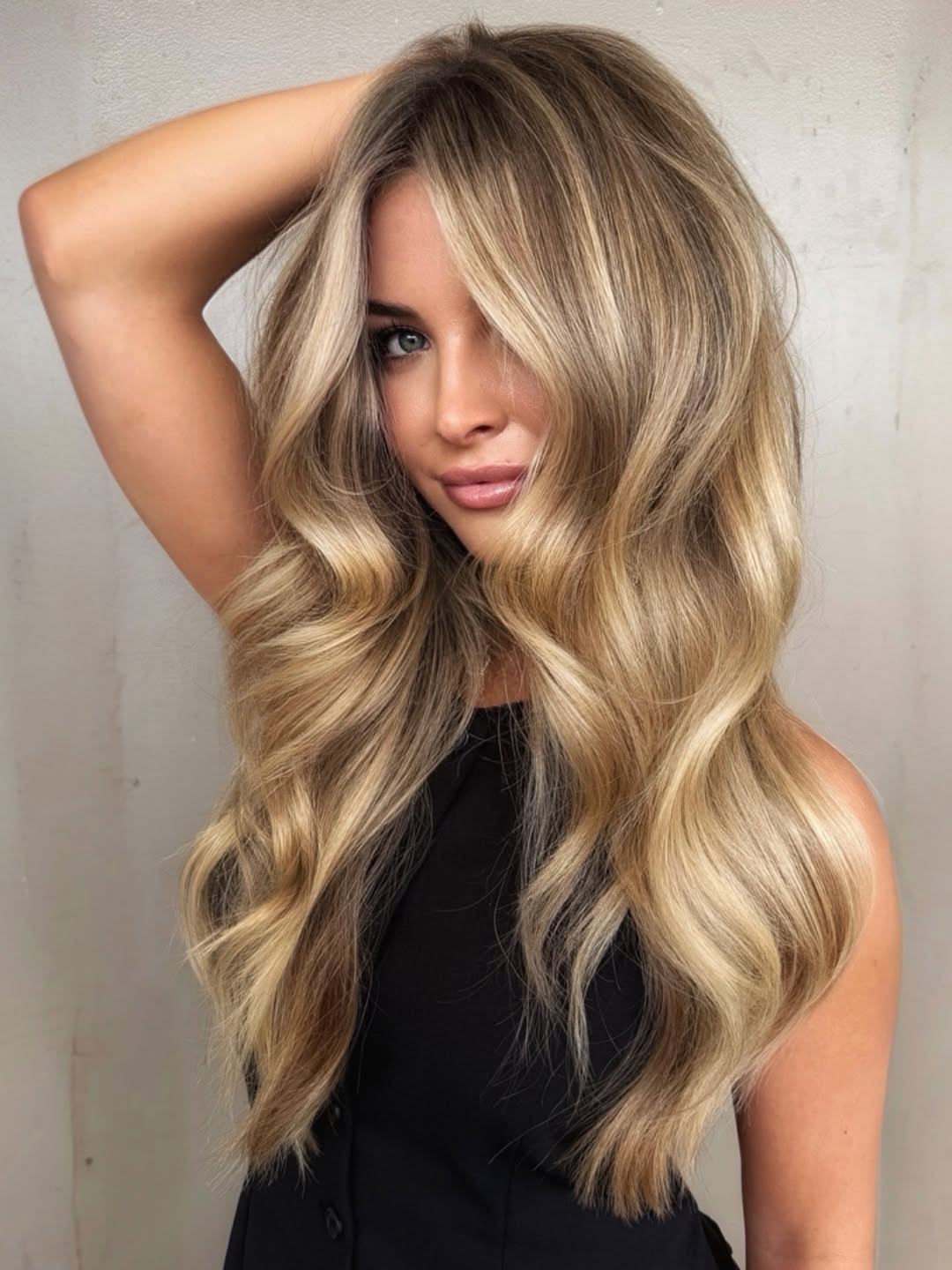 Voluminous Blowout Balayage Waves — Beige Blonde Hair 2027